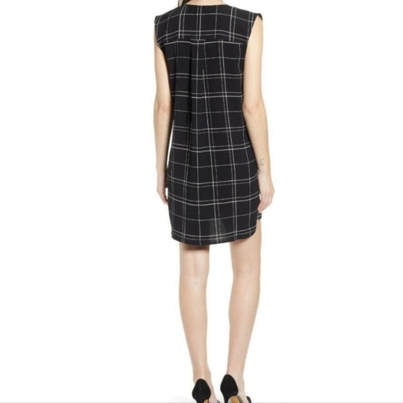 Leith Dress Women Sleeveless Mini Shift Plaid V Neck Black White Medium Work - Picture 2 of 8